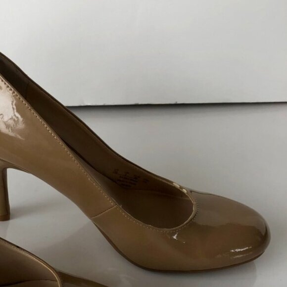 FRANCO SARTO manmade patent raisen tan nude taupe cushion 3.25" heel pumps US 7M - Picture 16 of 16